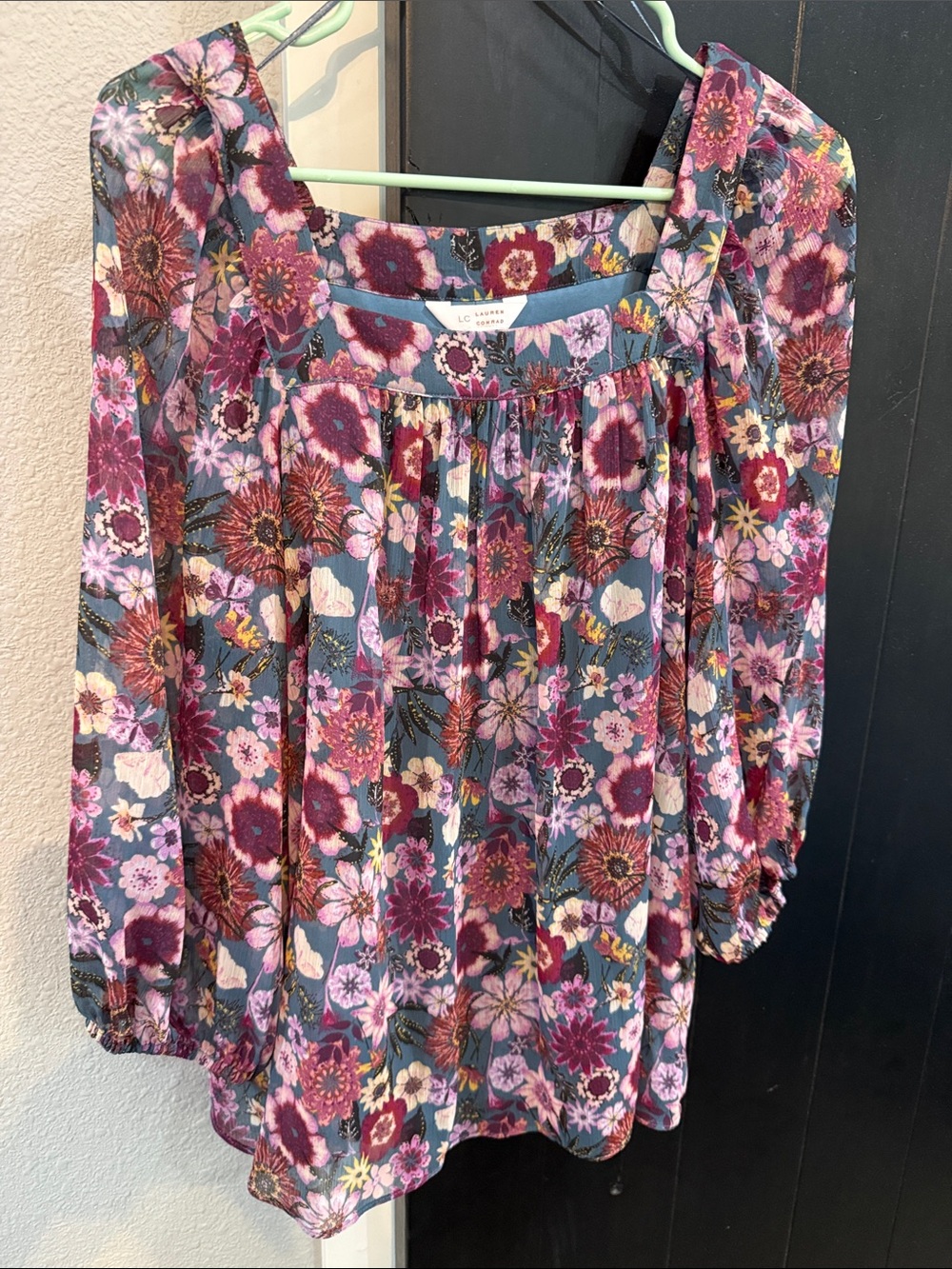LC Lauren Conrad Floral Tunic Top in Pink, Blue, Burgundy